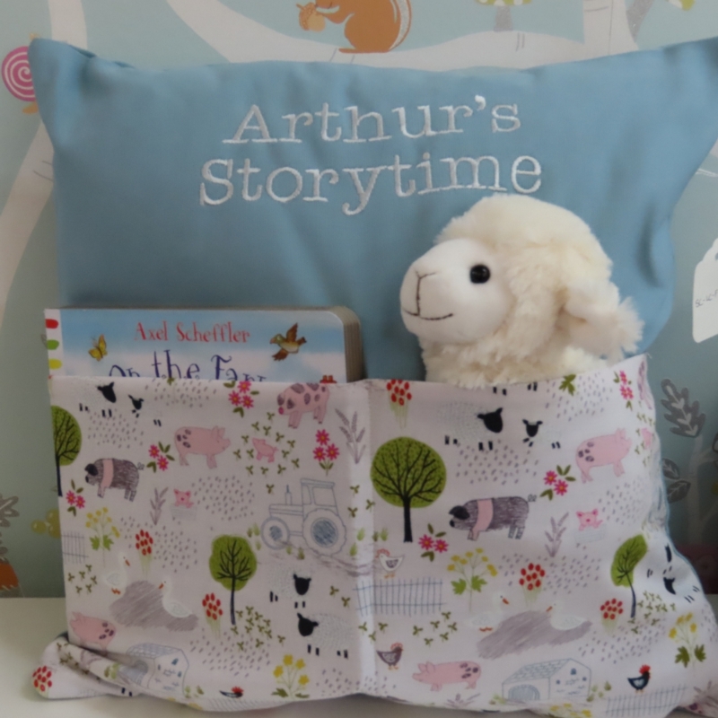 Farmyard Storytime Cushion (Blue)