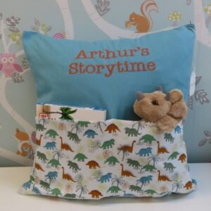 Mini Jurassic Storytime Cushion (cream/blue)